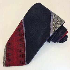 Vintage 1970s Dacron Wide Polyester Tie Red Navy Diagonal Retro 3.75”